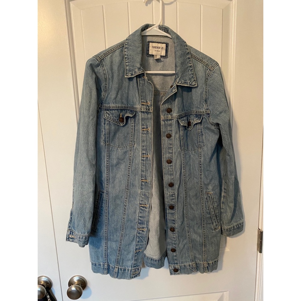 Oversized long denim jacket